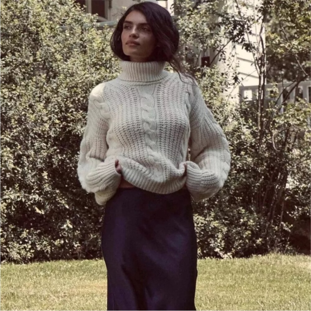 Doen Leighton Sweater Oversized Chunky Knit Turtleneck Sweater Cream